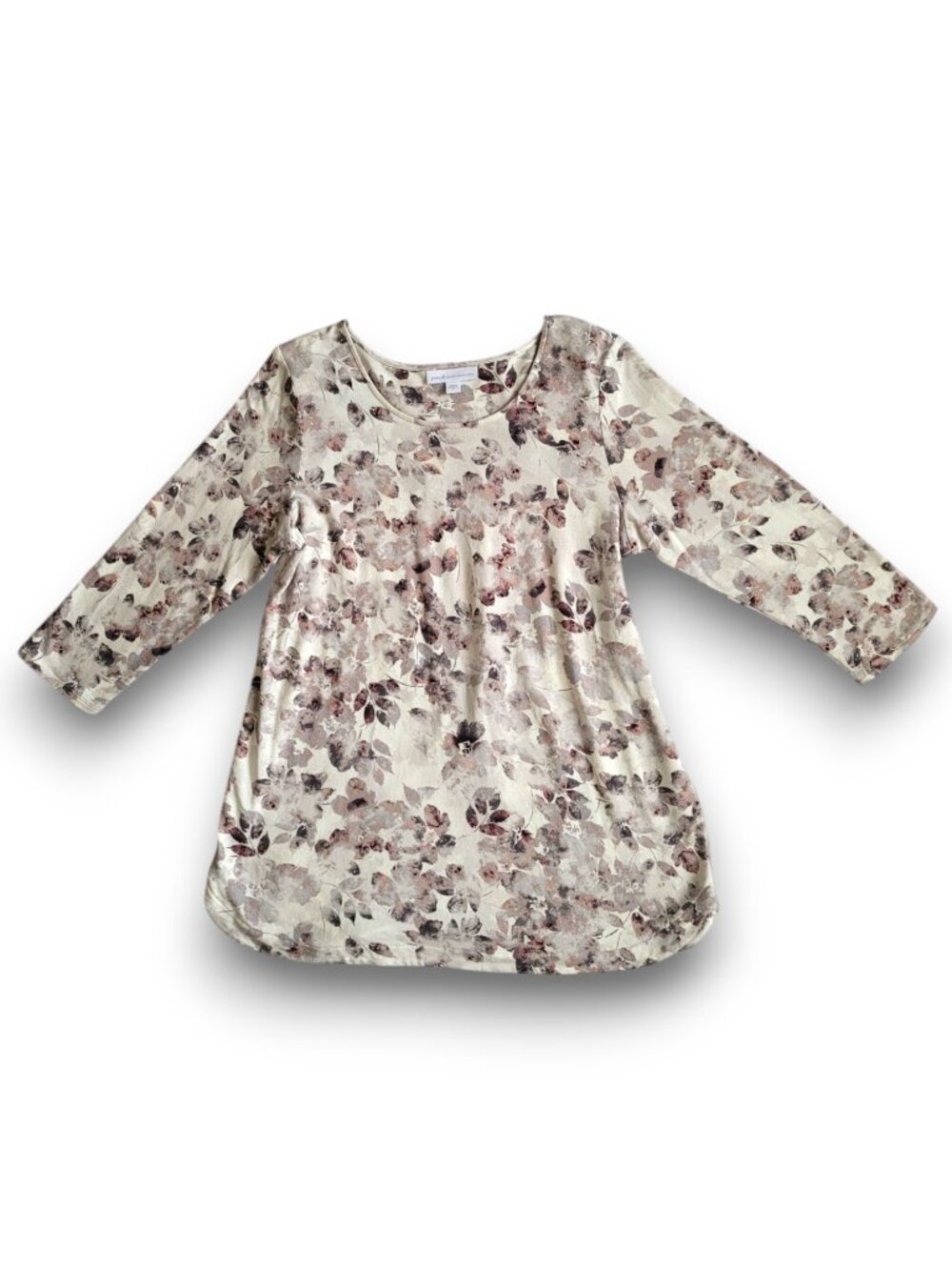 Pure Jill Affinity Floral French Terry Top M Mauve Purple Scoop Neck Tunic Soft